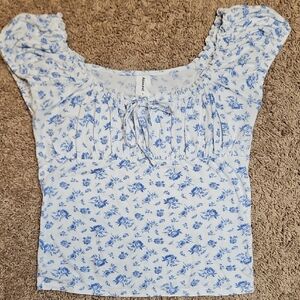 Abound Blue And White Floral Milkmaid Top
